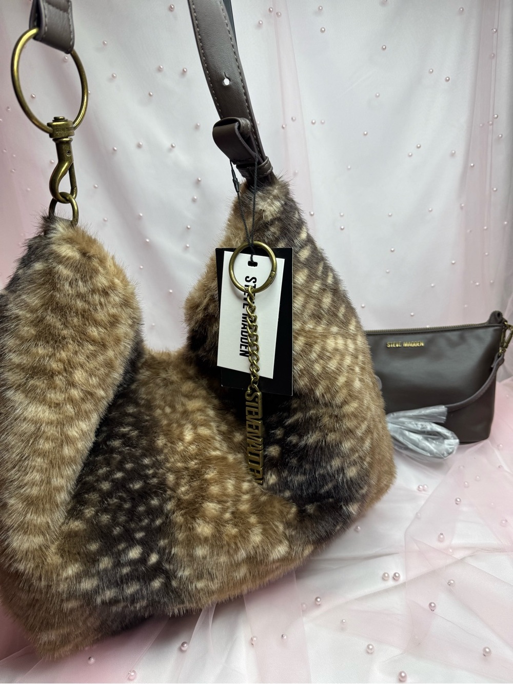 Steve Madden Brown Faux Fur Hobo Shoulder Bag